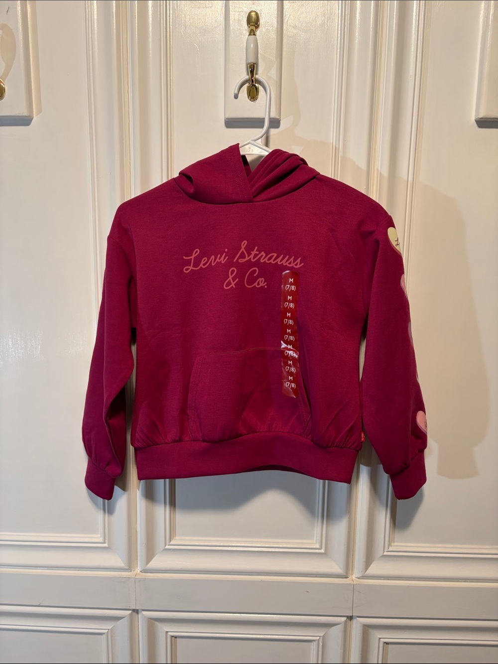 Levi's Girls Magenta Pullover Hoodie with Heart Sleeve Accents